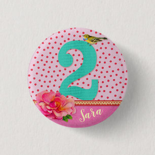 2. Geburtstag Vintage böhmische Blume Button