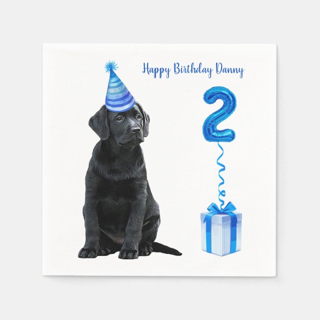 2. Geburtstag Welpenthema - Niedlicher Hund Blue B Serviette (Vorderseite)