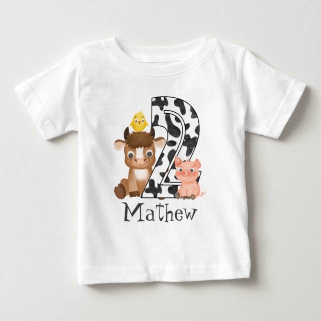2. Geburtstag Zuchttierrasse Kuhmuster Baby T-shirt (Vorderseite)