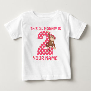 2. Geburtstags-Affe-Mädchen-personalisierter T - Baby T-shirt