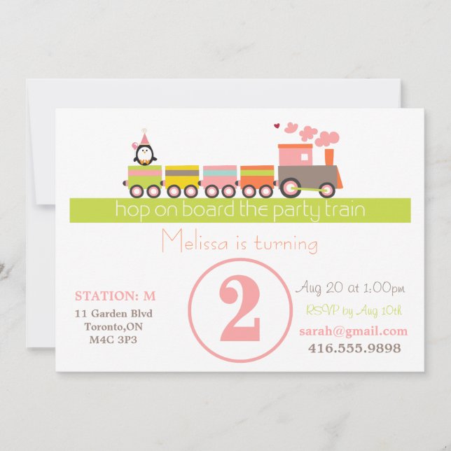 2. Geburtstags-Mädchen-Zug-Einladung Einladung (Vorderseite)
