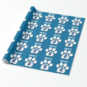 2. Geburtstags-Name-BLAUE Tatze druckt P05 Geschenkpapier