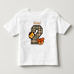 2. Geburtstags-rosa karierter Tiger-Löwe Kleinkind T-shirt