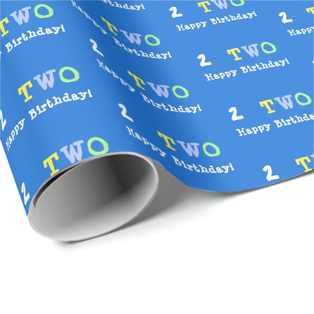 2. Geburtstagsalter 2 - Helles blaues Happy farbig Geschenkpapier (Rolleneckpunkt)