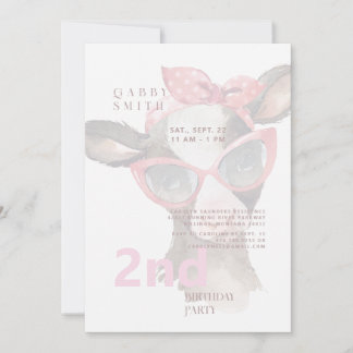 2. Geburtstagsbrille auf rosa Kuh Pink Einladung