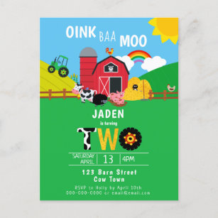 2. Geburtstagsfarm Barn Animes Oink Baa Moo Niedli Einladungspostkarte