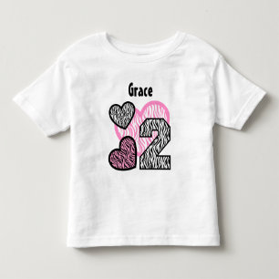 2. Geburtstagzebra-Herzen zwei Jährige 13 Kleinkind T-shirt