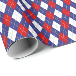 2-GIFT-WRAPPING-PAPIER, rot, weiß-blau, Raute Geschenkpapier