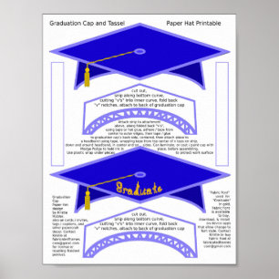2 Graduation Cap Blue Paper hat Graduate Gold Poster