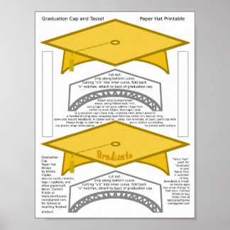 2 Graduation Cap Gold Paper hat Graduate Gold Poster