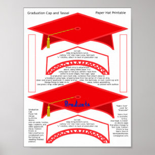 2 Graduation Cap Red Paper Hats Graduate Blue Schr Poster