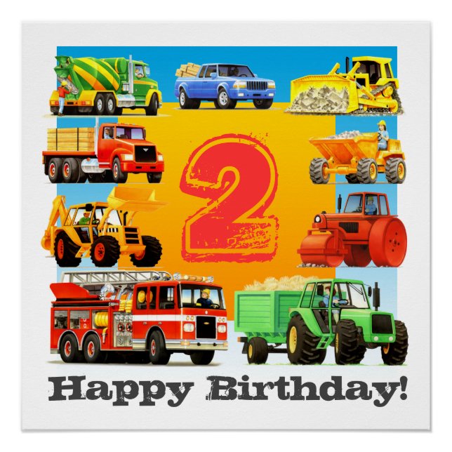 2. Happy Birthday Custom Construction Truck Poster (Vorderseite)