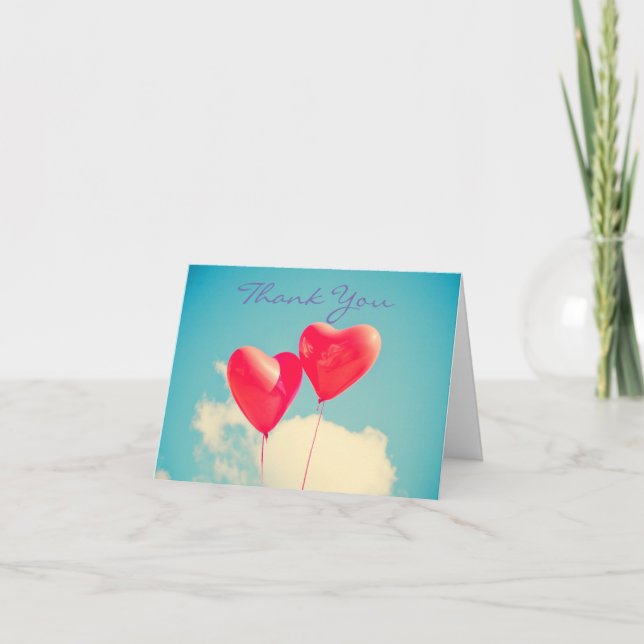 2 Helle rote Herz geformt Balloons Vielen Dank Dankeskarte (Vorderseite)