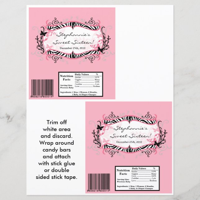 2 Hershey's Large Bar Wrapper Butterfly Zebra Prin (Vorderseite)