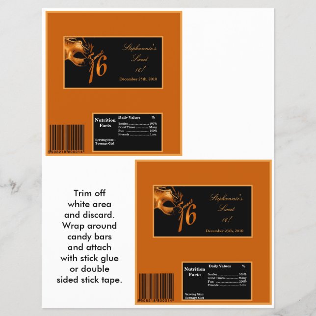 2 Hershey's Large Bar Wrapper Sweet 16 Orange Flyer (Vorne)