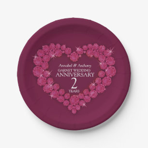 2. Hochzeit Jubiläum rotes Herz Runde Pil Pappteller