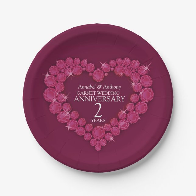 2. Hochzeit Jubiläum rotes Herz Runde Pil Pappteller (Vorderseite)