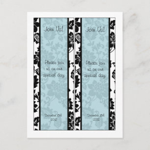 2 Hochzeitsfeiern mit schwarz/blau floraler Damask Postkarte