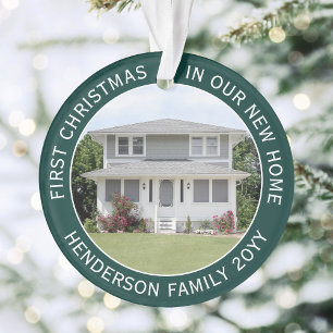 2 House Pictures First Xmas neue Zuhause Green & W Ornament