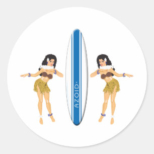 2 Hulas und Surfboard Runder Aufkleber