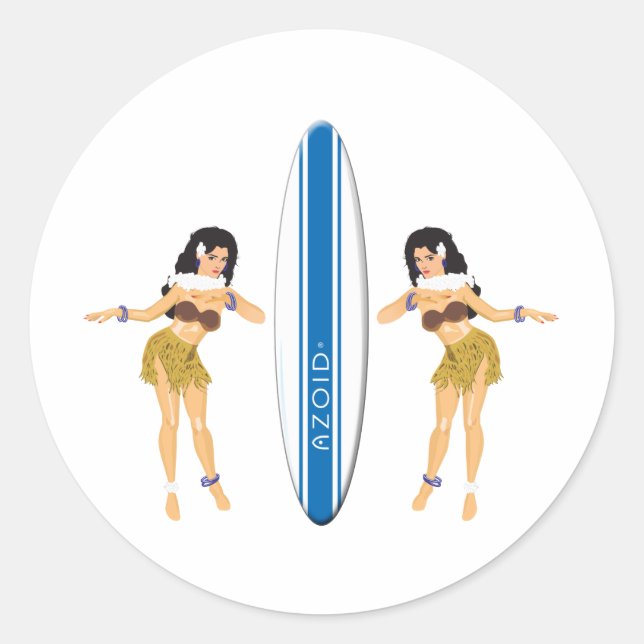 2 Hulas und Surfboard Runder Aufkleber (Vorderseite)
