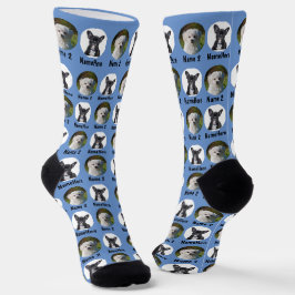 2 Hunde 2 Namen Personalisiert Hunde Foto Blau Socken