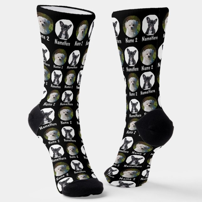 2 Hunde 2 Namen Personalisiert Hunde Foto Schwarz Socken (Gewinkelt)