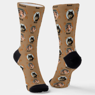 2 Hunde Fotos 2 Namen + Knochen & Paw Prints - bra Socken