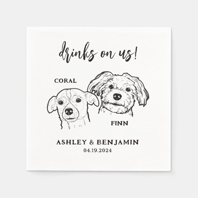 2 Hunde gegenüber Sketch Pet Drinks bei uns Hochze Serviette (Vorderseite)