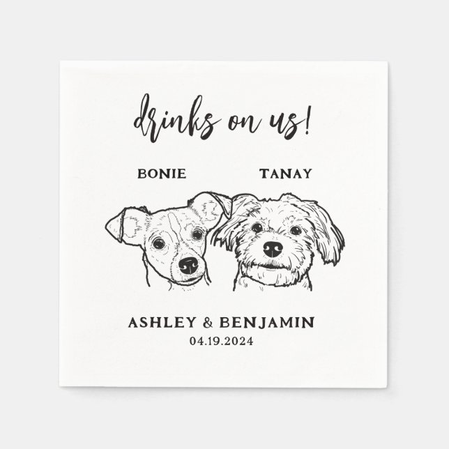 2 Hunde Gesichter Haustiere Drinks auf unserer Hoc Serviette (Vorderseite)