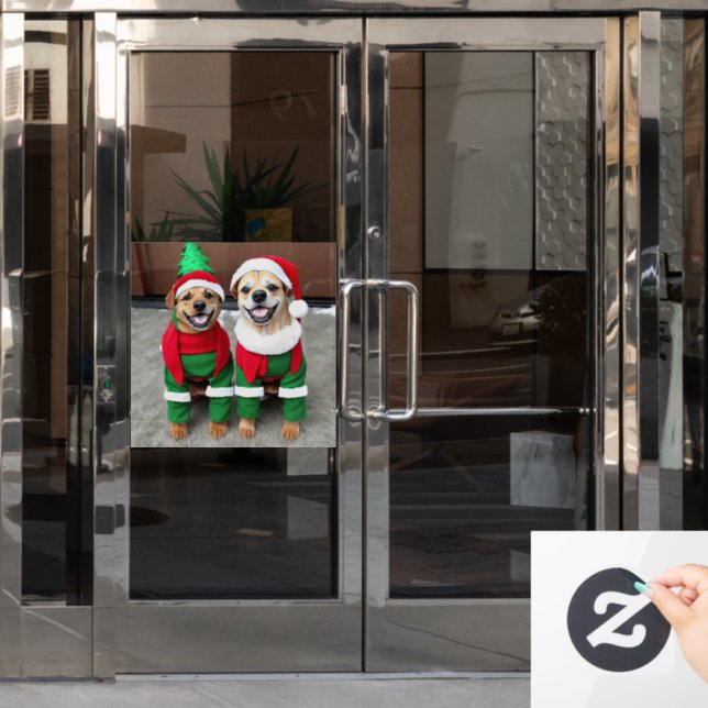 2 Hunde in Weihnachtskostümen Fensteraufkleber (Büro Tür)