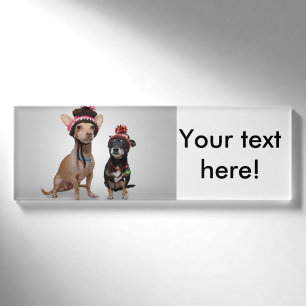 2 Hunde mit lustigen Hüten Namenschild