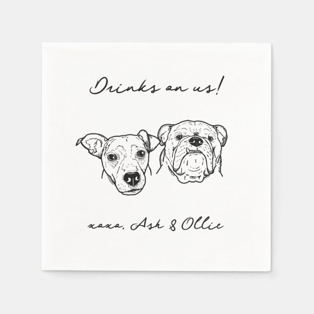 2 Hunde sehen Hunde Bar Drinks auf Haustier Hochze Serviette (Vorderseite)