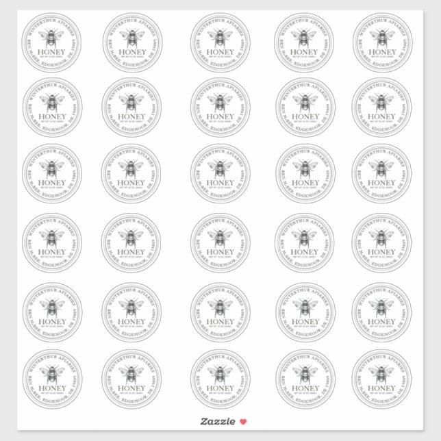 2" Ihr Name hier Editable White Honey Jar Bee Aufkleber (Blatt)