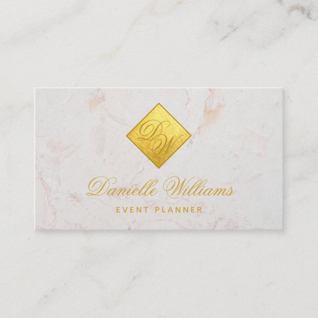 2 Initials Monogram Imitats Gold Foil White Marmor Visitenkarte (Vorderseite)