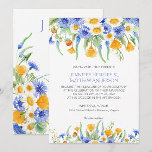 #2 Invitations de Fleurs sauvages jaunes bleus Aqu