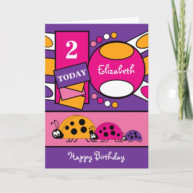 2 Jahre alt Ladvögel lila rosa Karte (Vorderseite)