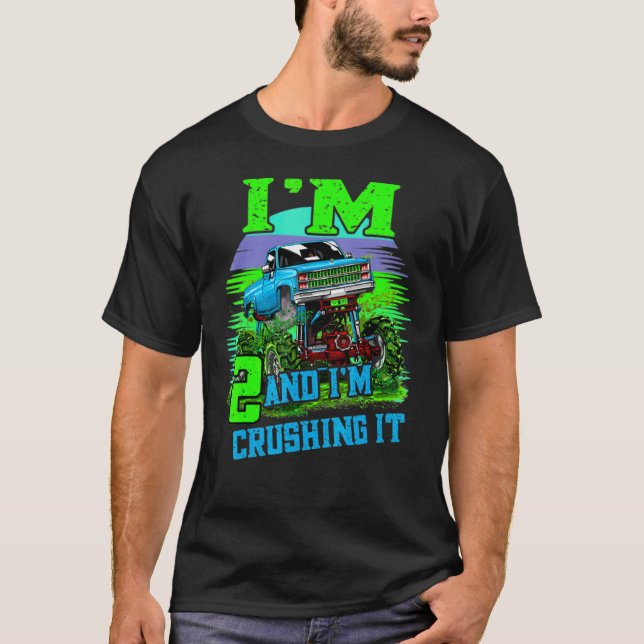 2 Jahre alt zerkleinern es Monster Truck 2. Geburt T-Shirt (Vorderseite)