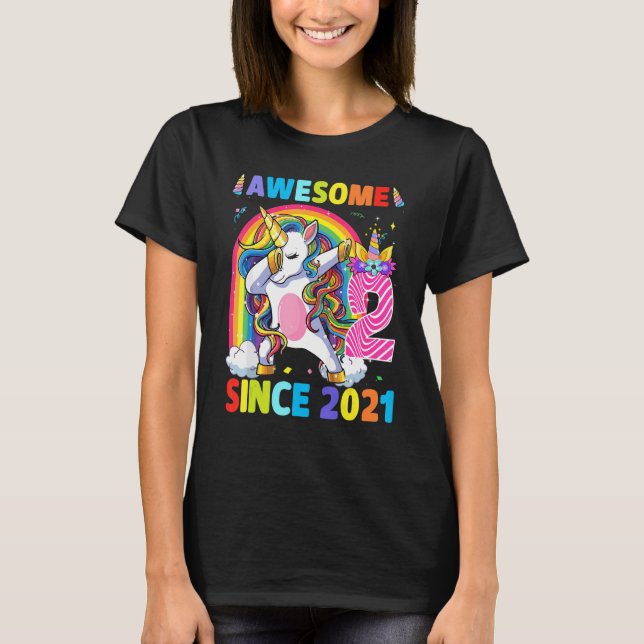 2 Jahre Alte Geschenke Girls Teens Dabbing Einhorn T-Shirt (Vorderseite)