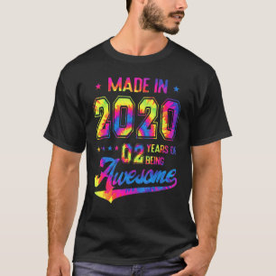 2 Jahre Geboren 2020 Gefärbte Krawatte 2. Geburtst T-Shirt