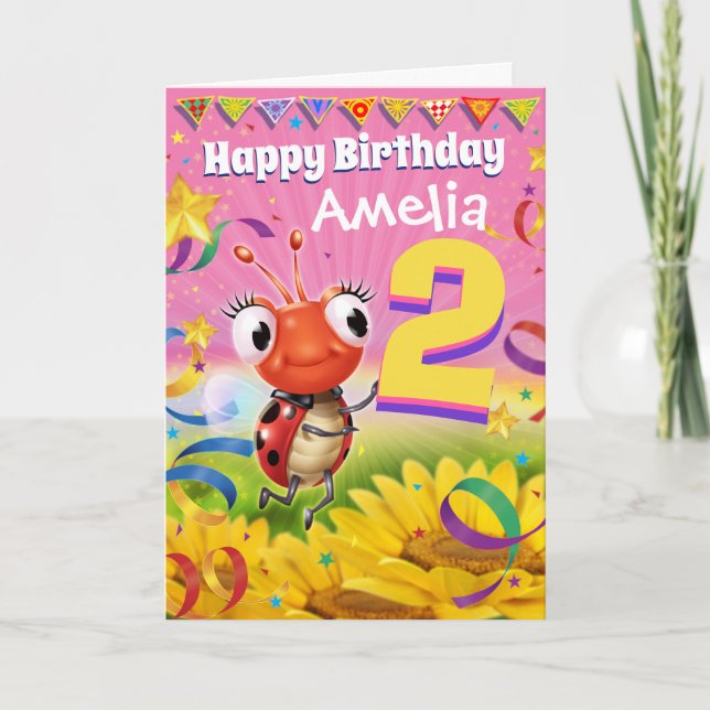 2 Jahre Kinderwunschkarte Kleine Ladybug Bereich Karte (Vorderseite)