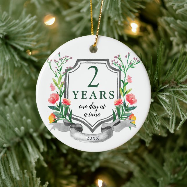 2 Jahre nüchterner Personalisierter Jubiläum Keramik Ornament (Baum)