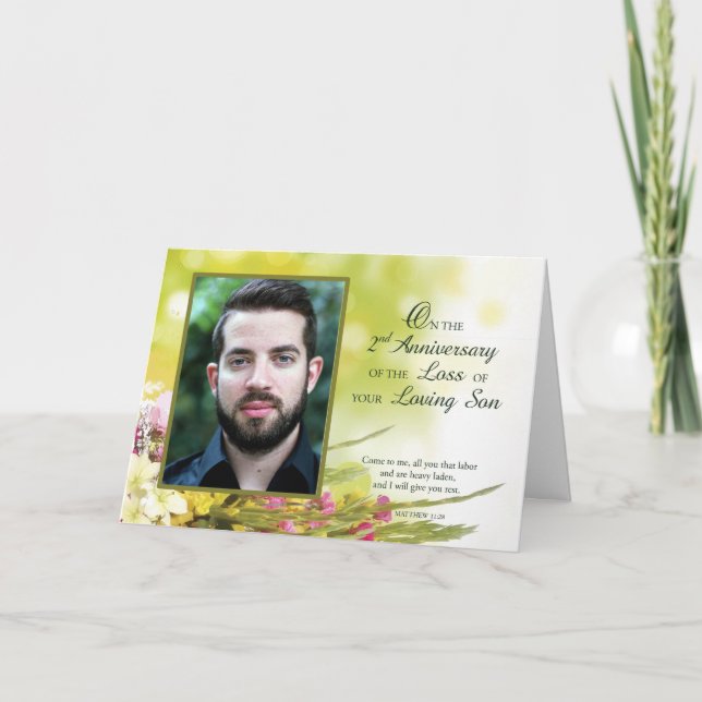 2. Jahrestag des Loving Son Death Custom Foto Karte (Vorderseite)