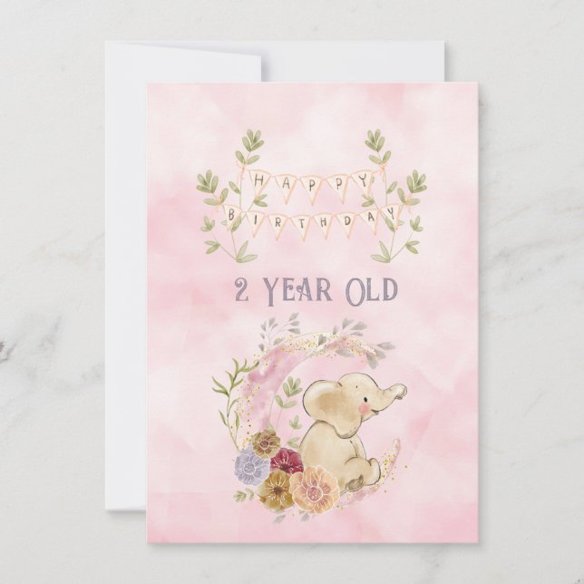 2-jähriges Glück Geburtstag Elephant Baby Girl (Vorderseite)