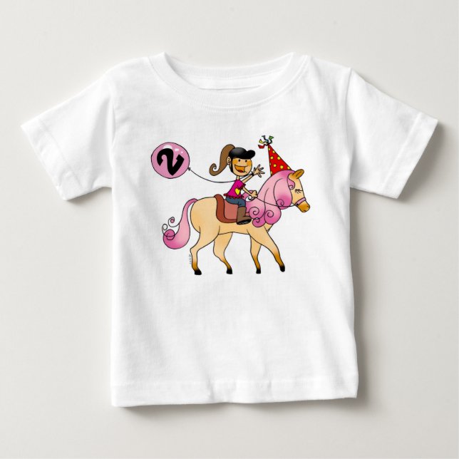 2-jähriges Mädchen auf einem Pony Baby T-shirt (Vorderseite)