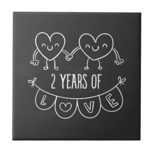 2. Jubiläum Geschenk für ihre Chalk Herz Hand Dra Fliese
