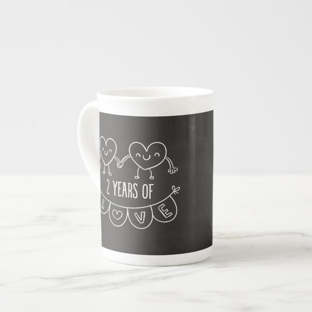 2. Jubiläum Geschenk für ihre Chalk Herz Hand Dra Prozellantasse (Vorderseite Links)