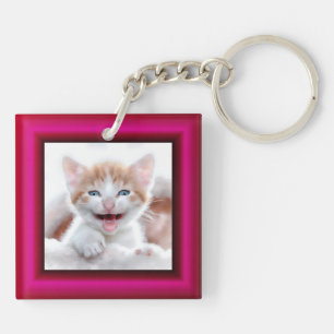2 Katzenfoto Hot Pink Rahmen Schlüsselanhänger