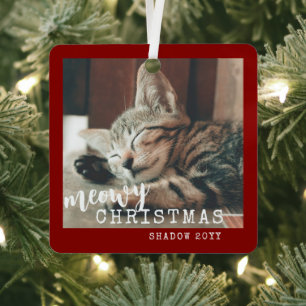2 Katzenjachten Weihnachten Rustikales Rotes Foto Ornament Aus Metall