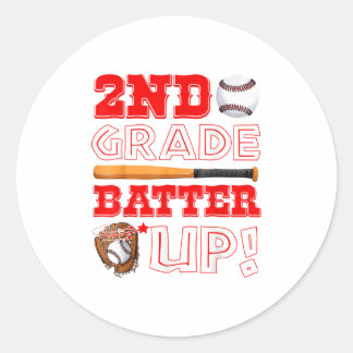 2. Klasse Batter Up Baseballspieler Jungen Kinder  Runder Aufkleber